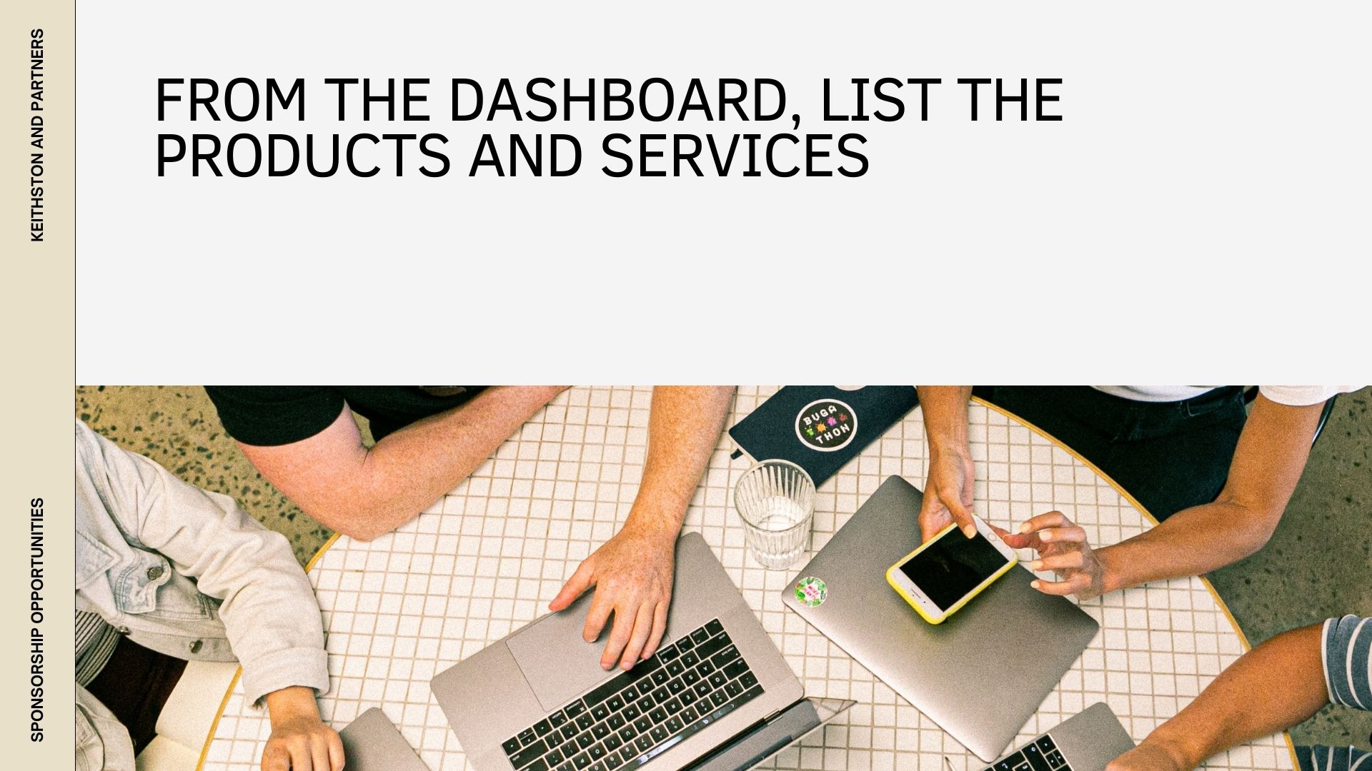 From the dashboard, list the products and services